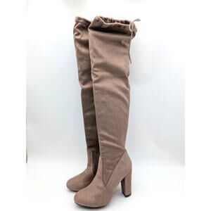 Journee Maya Block Heel Over The Knee Boots Women's Taupe Size US9 EU40